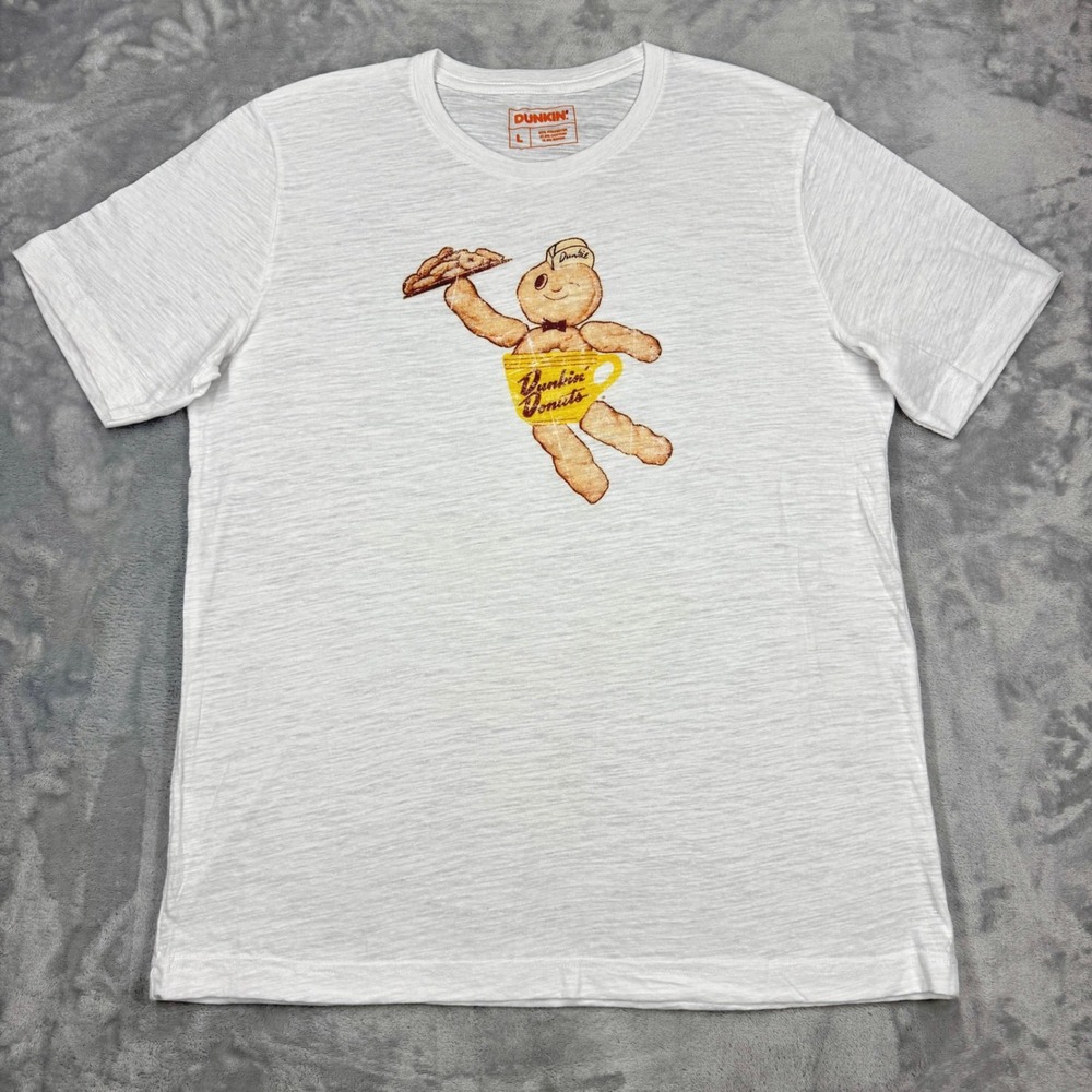 DUNKIN' DONUTS Pillsbury Doughboy Graphic T-Shirt Mens L White Slub Knit Tee